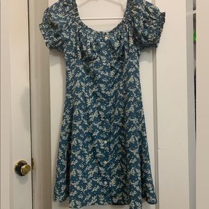 Blue off the shoulder floral mini dress